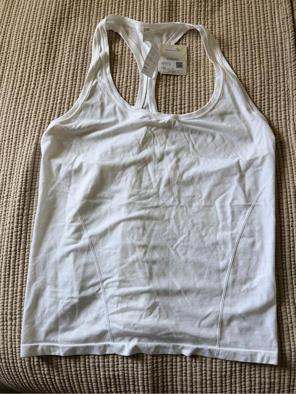 Fabletics Feather Tech+ Racerback Tank Calamine White XL NWT